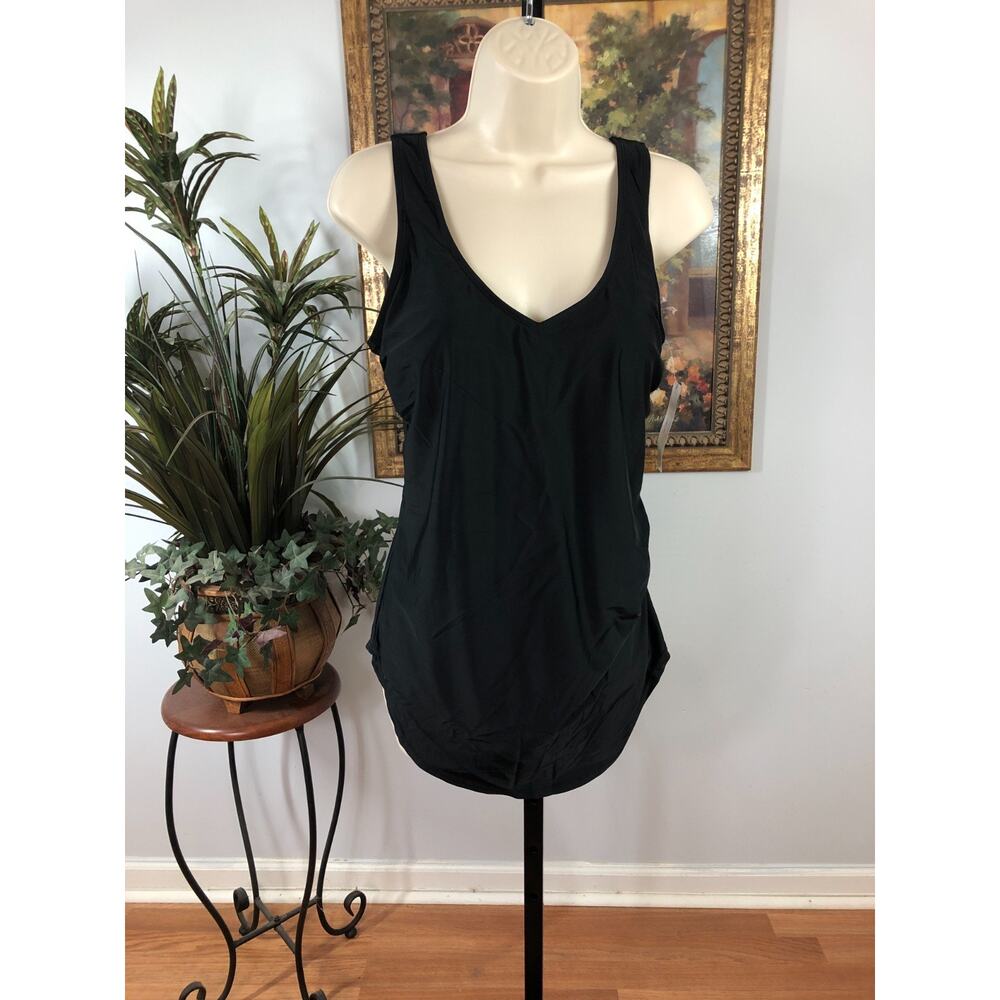 Empetua Swimsuit Womens Large Black Solid Sleeveless V-Neck Versatile Beach/Pool